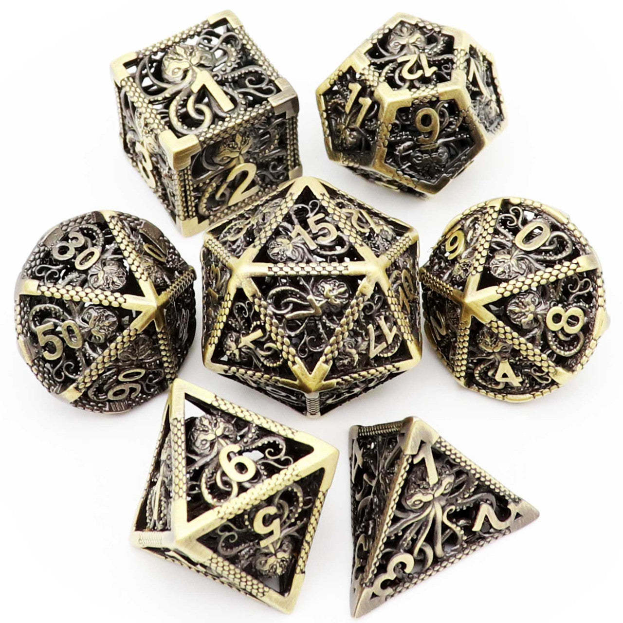 Archaize Gaming Dice with Engraved Numbers Matte Finish and 7 Dice Set for Vintage Look