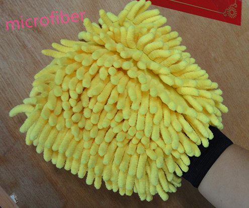 yellow blue colorful 16 * 21cm hair height 3cm microfiber big chenille car cleaning glove