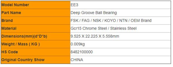 Miniature Single Row EE series Deep Groove Ball Bearing EE3 / EE4 / EE5