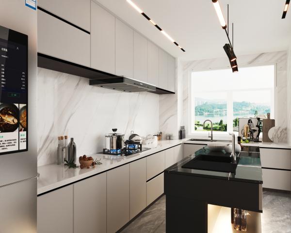 Modular Kitchen Cabinets with Backsplash & Drawer Accessories