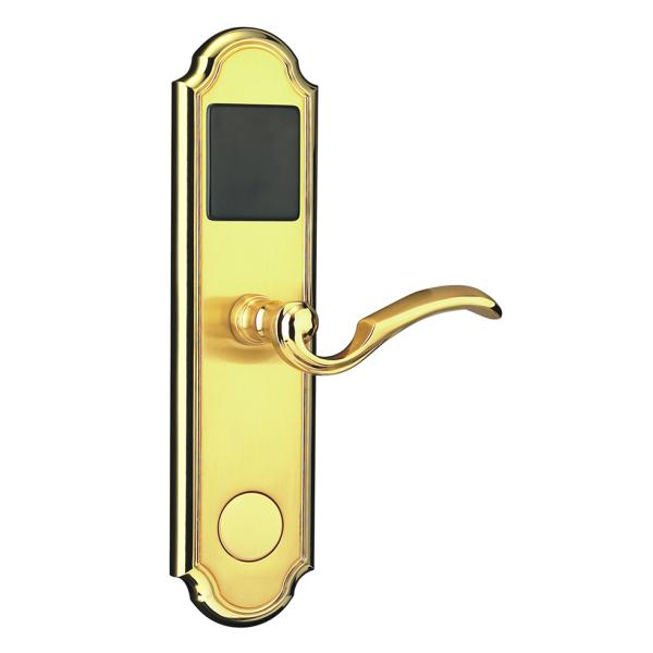 Fermeture de porte électronique d'hôtel plaquée en or avec carte / clé 288 * 73mm Taille de plaque
