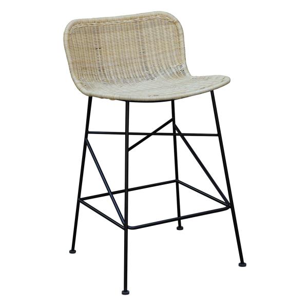 W52cm H98cm Rattan Wicker Bar Stools , Metal And Wicker Bar Stools Scandinavia Style