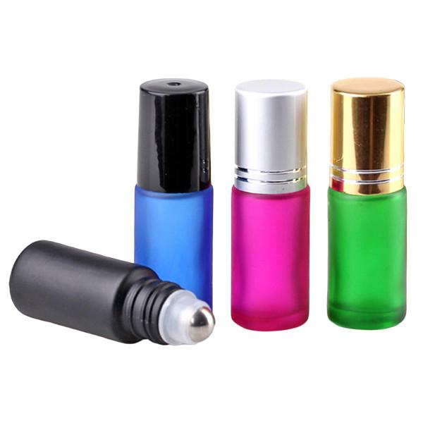 O rolo do vidro geado de óleo essencial engarrafa 4ml 6ml 8ml 10ml com rolo de aço inoxidável