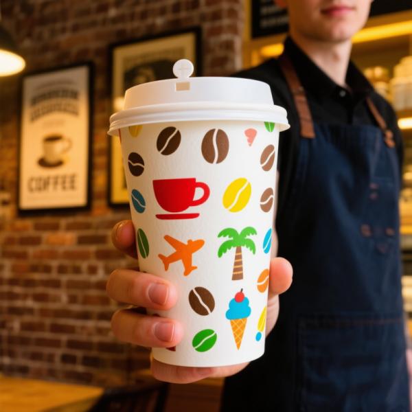 Taza de papel de café desechable de doble capa logotipo personalizado ecológico, taza de papel de recubrimiento a base de agua con tapa