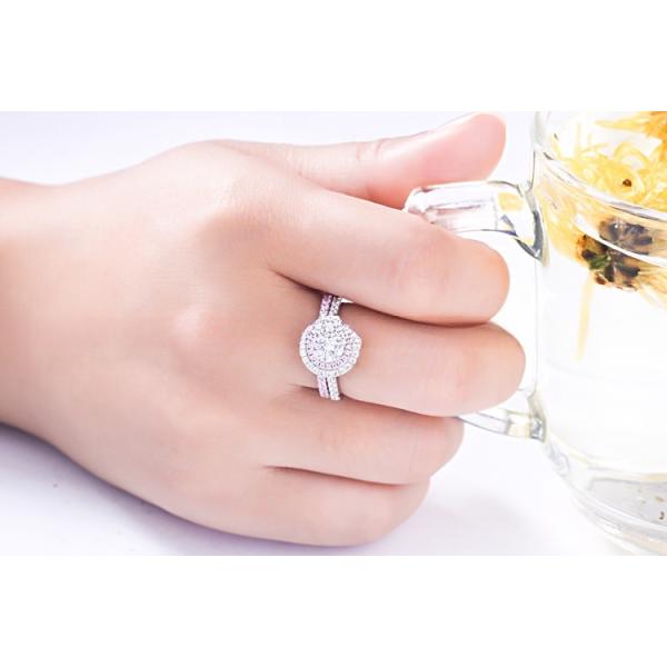 Anillo de novia de plata de 925 esterlinas Anillos de boda de compromiso de CZ redondeado para ella