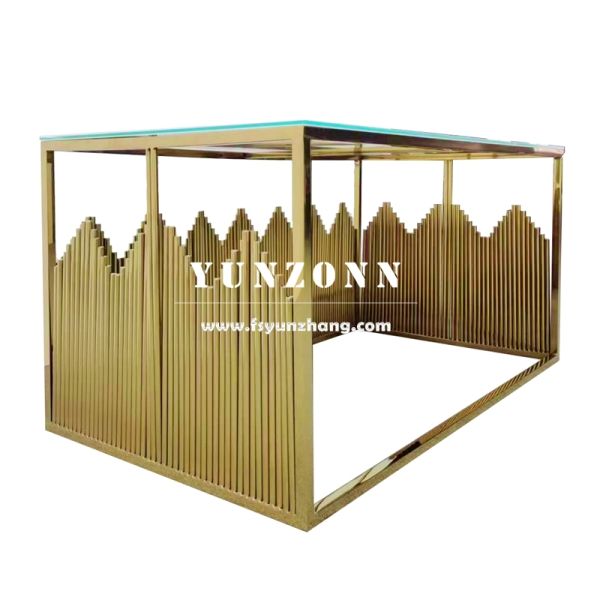 New Design Foshan Hotel Wedding Furniture Gold Stainless Steel Bride and Groom Square Dining Table