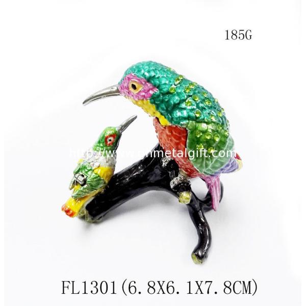 Mum and baby bird metal jewelry box for jewelry wholesales bird jeweled enamel trinket box