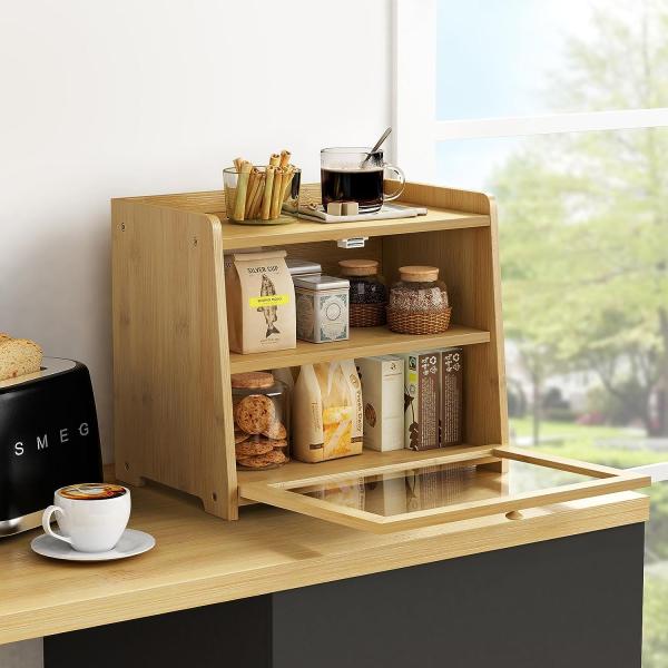 Custom Order Extra Large 2-Shelf Wooden Bread Storage Container for Kitchen Countertop