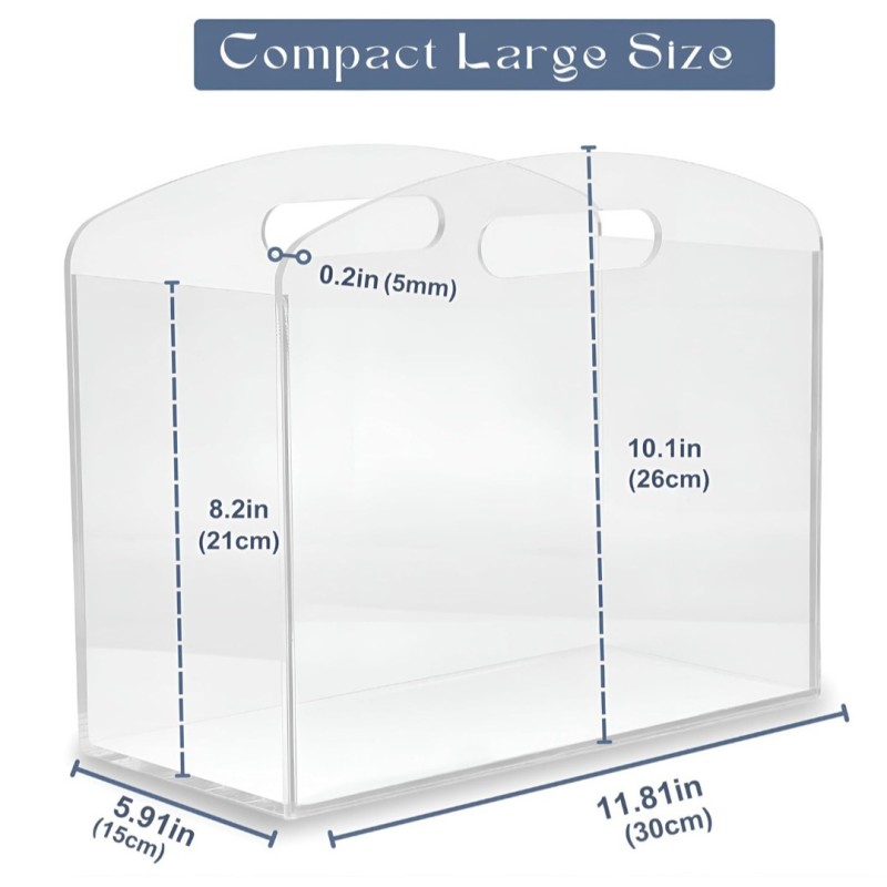 Clear Acrylic Magazine Holder Newspaper Stand with Handles Modern Lucite Basket for Bathroom Bedroom Living Room Office Display