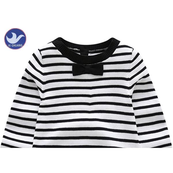 Cotton Knitted Girl Striped Dress , Black And White Childrens Dresses Long Sleeves