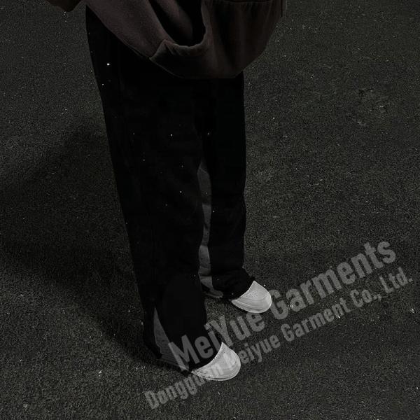 Impression sur mesure en strass pour hommes Coureurs à jambes larges Flare Baggy Acid Wash Pantalons de survêtement empilés Hommes Pantalons de survêtement décontractés Pantalon pour hommes