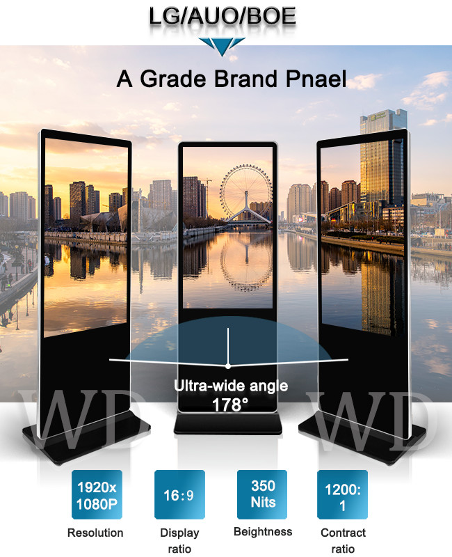 Дисплей публичной информации пола стоя на панели WiFi Bluetooth Romote Udpate LCD Scree