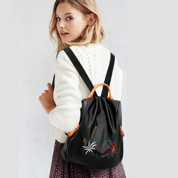 Wild Embroidery College Wind Bag Small Fresh Backpack PU leather embroidery wild simple college style wind Shells should