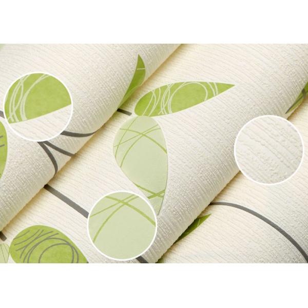 Hotel Bedroom Asian style Wallpaper Breathable with White Green Leaves pattern