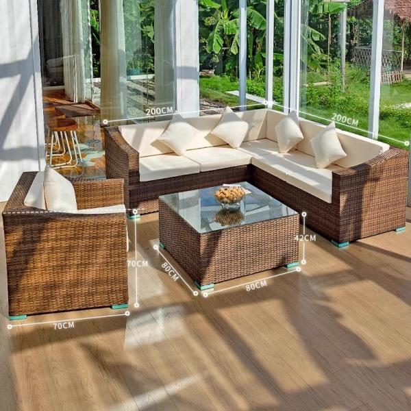 Outdoor Wicker Sofa Garden Waterproof and Sunproof Rattan Chair Set Patio Terrace Rattan Furniture