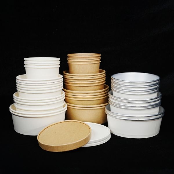 Low price customized eco-friendly recyclable fast food kraft paper restaurant container salad noodle soup paper bowl