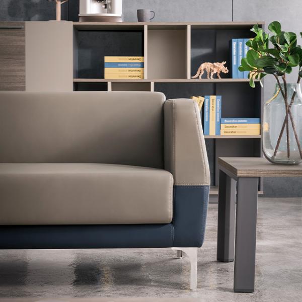 Office Sofa Set Modern Business Reception Sofa with Stainless Steel Foot Leather Furniture and Steel Leg Base