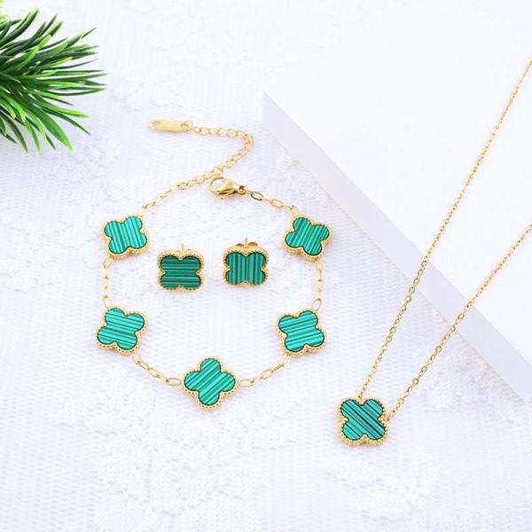 Stainless Steel Gold Plated Anti-Tarnish Clover Jewelry Set For Girls & Women