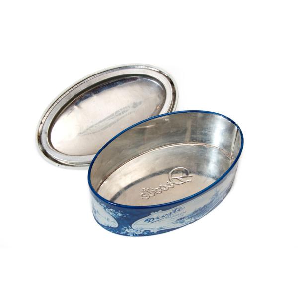 Metal Small Embossed Oval Tin Can For For Chocolate And Cookies Packaging