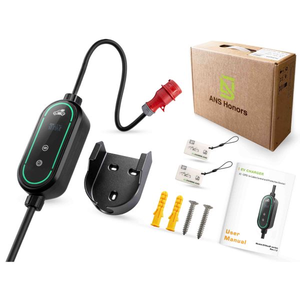11kW Portable EV Charger Type 2 with RCD Type B Leakage Protection 6-16A Adjustable and IP67 Waterproof
