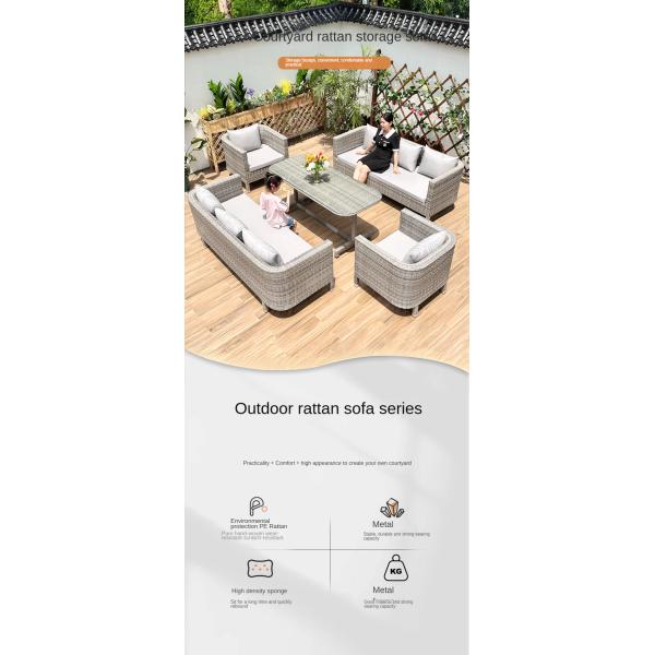 Restaurante Outdoor Light Luxury PE Rattan Sofa Set Patio Mobiliário Metálico Impermeável