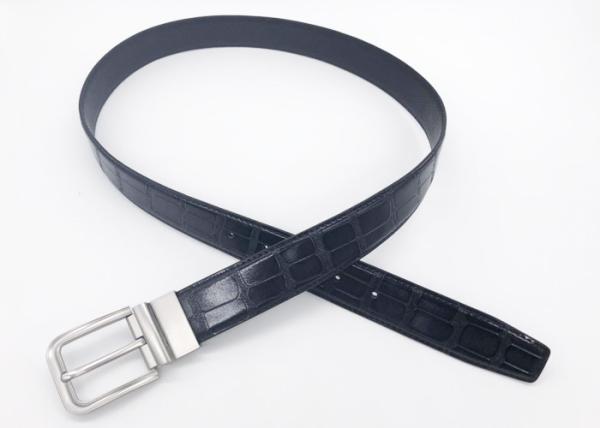 Black Crocodile Grain Mens Reversible Belt Lightweight Silver Buckle Color