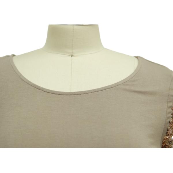 Women's Soft Viscose  1/2 Sleeves Shirt Round-Necline With Paillette Embroider At Sleeve