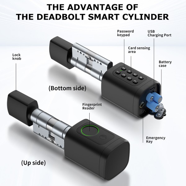 Ttlock Fingerprint Keypad Combination Cylinder Lock with Keys and Emergency Function for Aluminum Door Cloud Data Storage