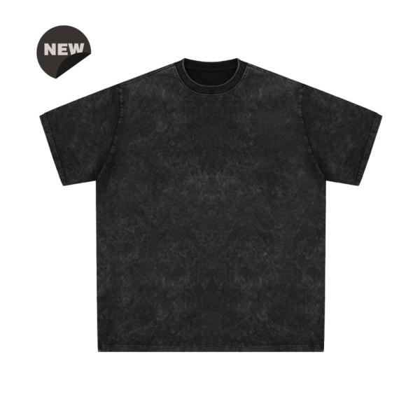 T-shirt de poids lourd américain vintage à la mode avec ancien imprimé blanc lavable à chaud