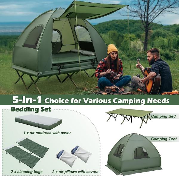 Camping Tent Cot, Folding Tent Combo Air Mattress & Sleeping Bag, Off-Ground Tent Shelter with Carry Bag for Hiking
