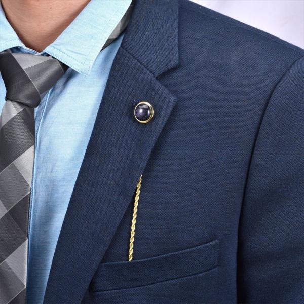 Wedding Men Suit Lapel Pin Brooches With Chain Blue Sandstone Malachite Inlay