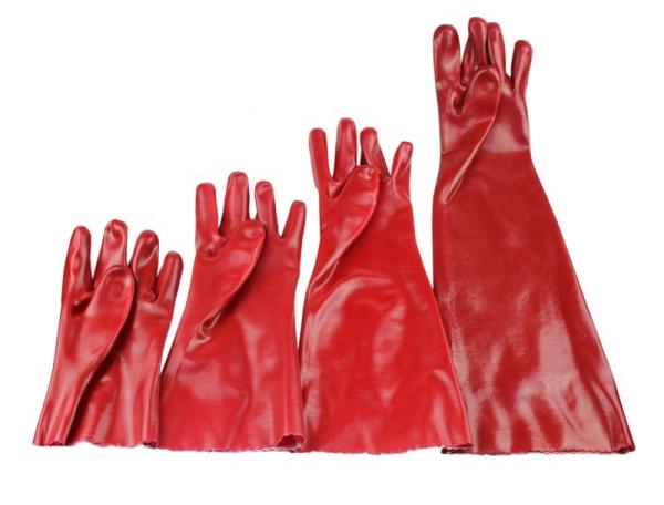 Safety Cuff Red PVC Dipped Chemical Resistant Gloves 18''