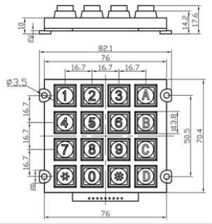 External Mini Die Casting Metal Keypad 4 X 4 Rear Panel Mounting