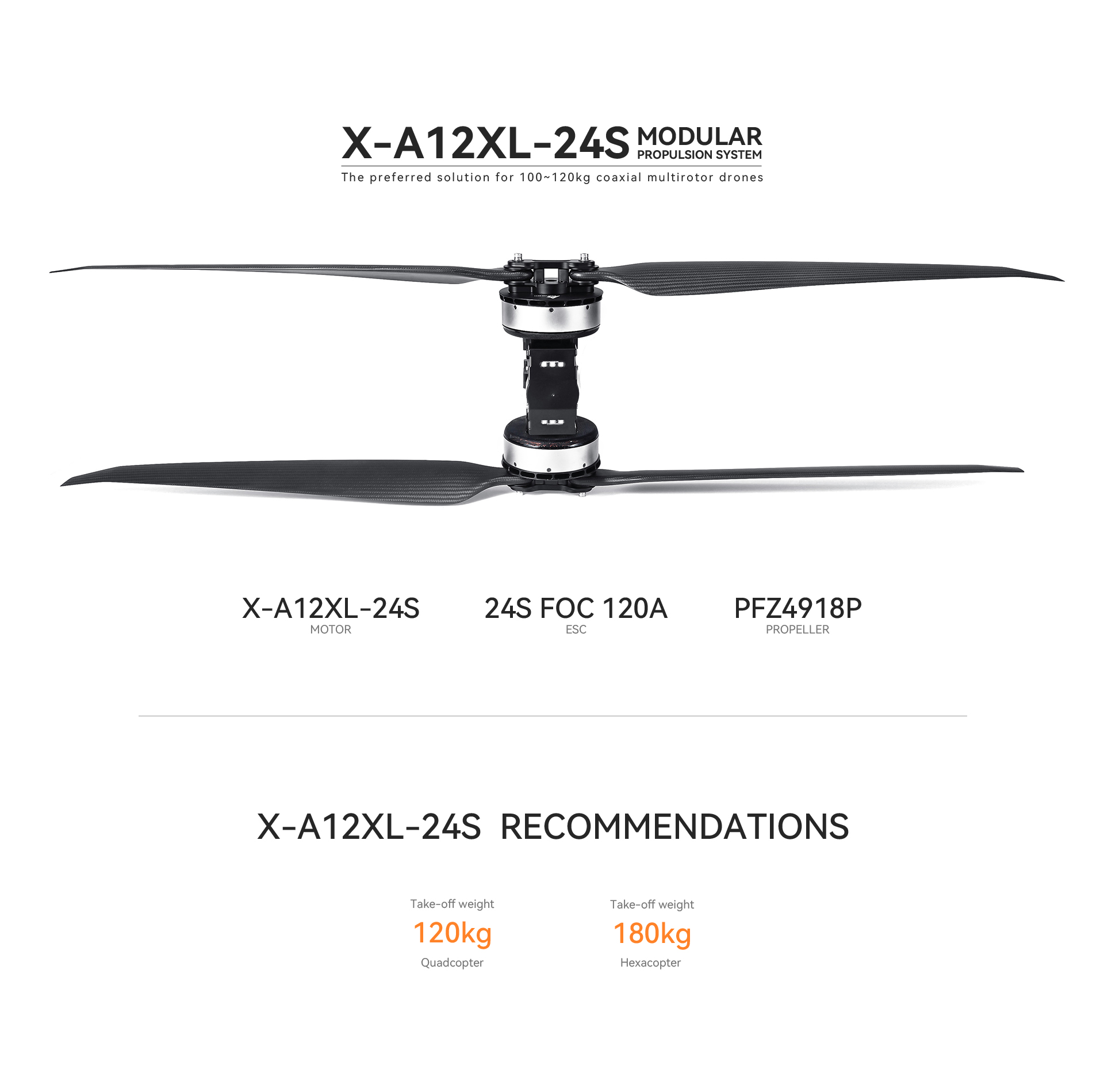 T-MOTOR X-A12XL KV48 24S Lipo IPX6 High Power Brushless Motor for Big Drones Accessory