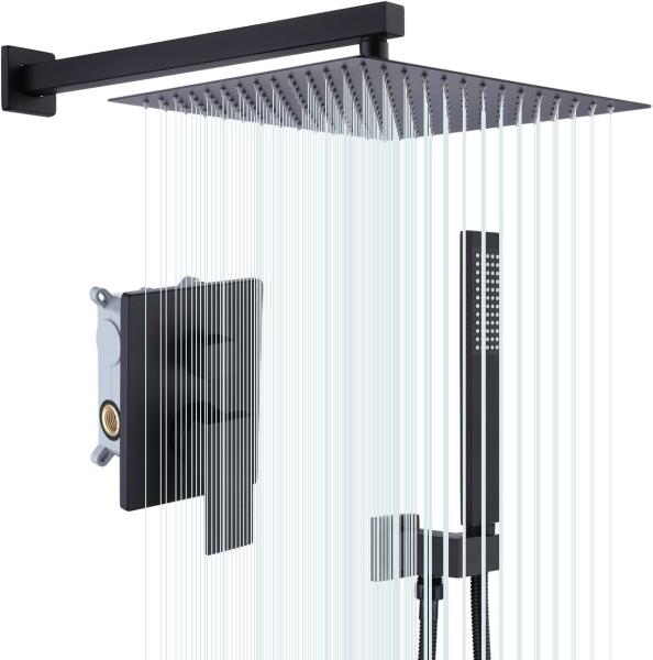 Bathroom mixer tap waterfall shower column duschkopf black gold rainfall rain mixer water saving shower head