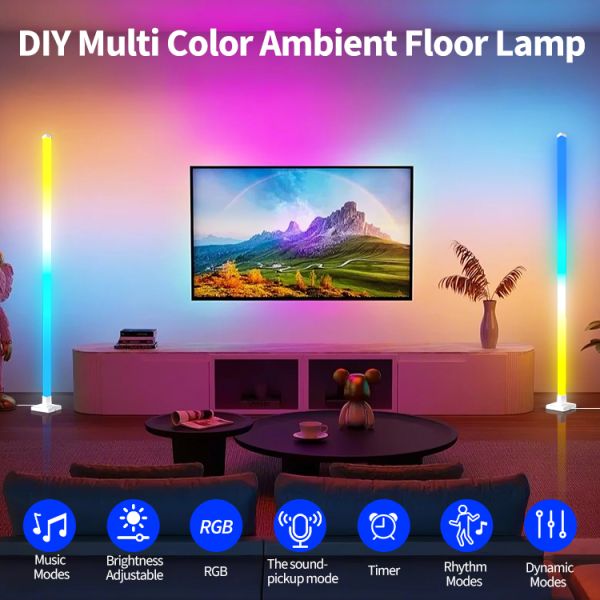 ABS Shade Material RGBIC Smart LED Floor Lamp Modern White Corner Light Music Sync Dimmable Lighting App Controlled Lighting