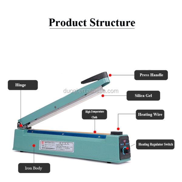 DUOQI SF-300I Máquina de sellado manual de bolsas médicas de hierro para sellado térmico por impulso manual