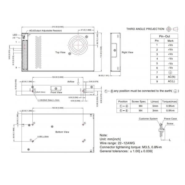 450W Telecom Equipment Industrial 24VDC Power Supply EMC 90VAC Input High Reliability