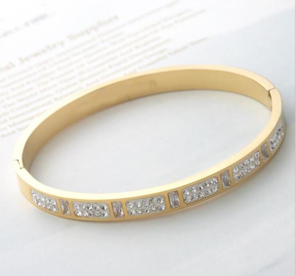 Fashion Girls Stainless Steel Diamond Pave Gold Bracelet  for Girl Jewelry Diamond inlay Bangles