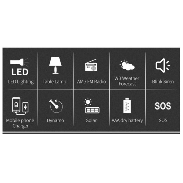 Solar Panel Powered Waterproof Emergency Radio Hand Cranked Multifunctional