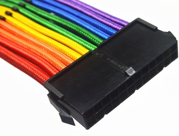 Bradided Sleeved Cable Extension PSU Power Supply Extension Cable Rainbow 24pin Female to Male Computer Extension Cord Stripped