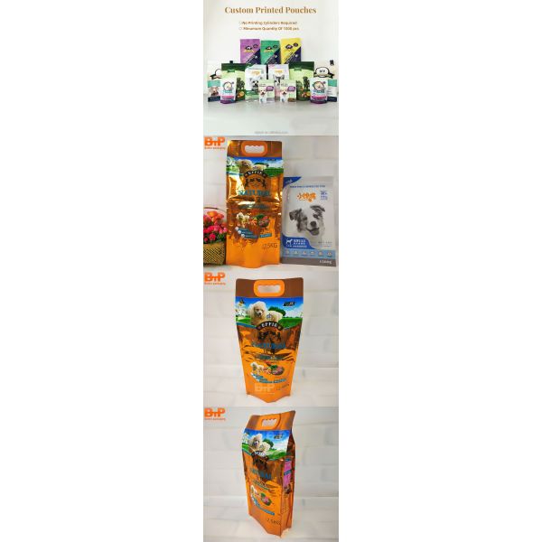 Custom Sizes and Logo Smell Proof Stand up Pouch Pet Treat Food Gusset Bag With Plastic Handle for 20 kg Dog Food Packaging
