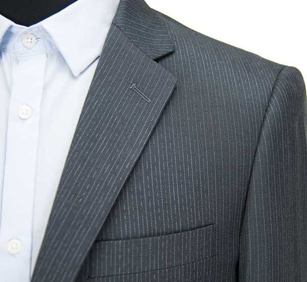 Single Breasted Mens Grey 2 Piece Suit Dark Grey Stripe Office Business