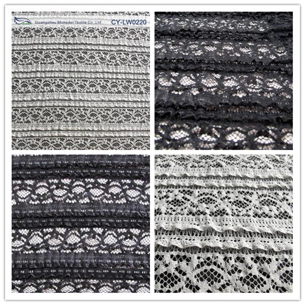 Eco-Friendly Stretch Lace Cotton Spandex Fabric , Beige Elastic Lace Trim CY-LW0220