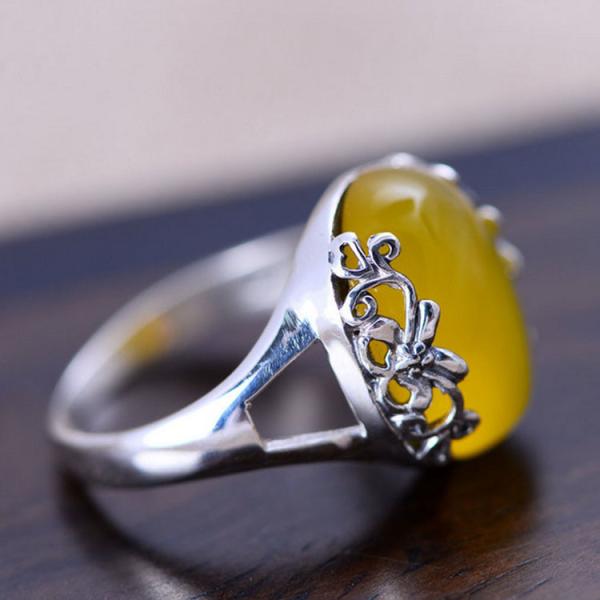 Sterling Silver Ring with Yellow Chalcedony Women Vintage Ring (XH049190W)