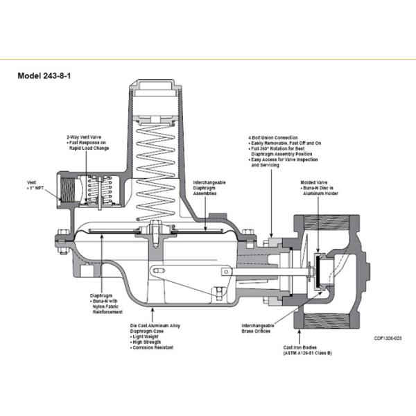 Sensus 243-8-6 Model Commercial Lpg Gas Regulator Low Pressure ANSI 125