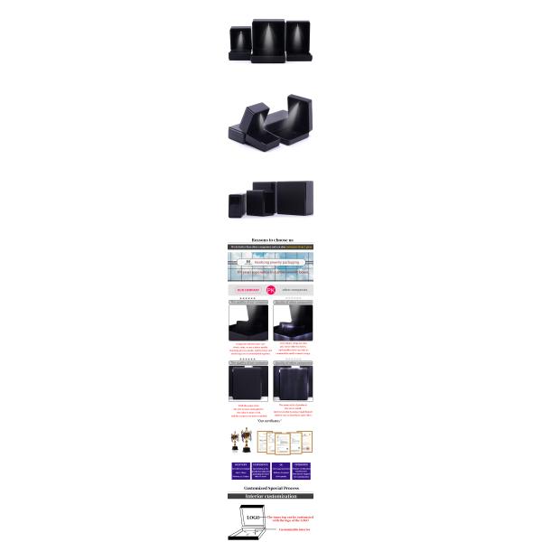 Black Handmade LED Light Jewelry Box for Hanhong Custom Logo Leather Packaging