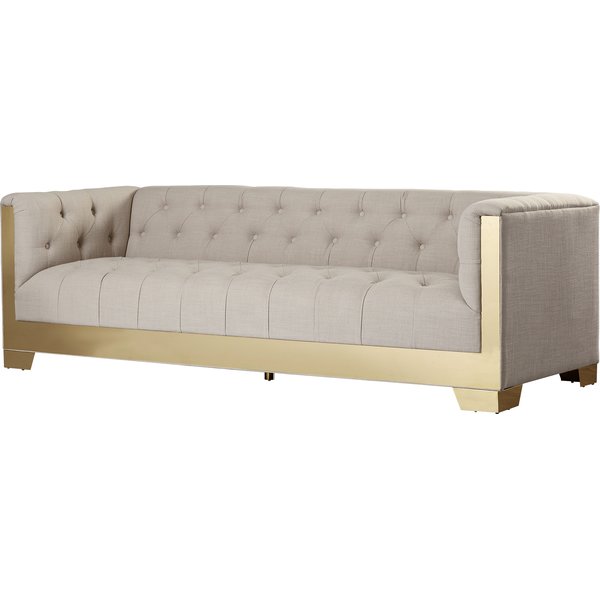 Modern tufted button stainless steel leg linen fabric sofa with 3 seats living room with armrest sofa,long bakc soa