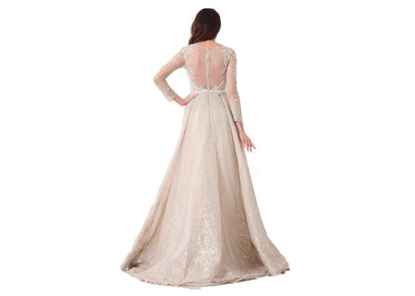 Embroidery Lace Long Sleeve Ladies Evening Dresses Transparent Back