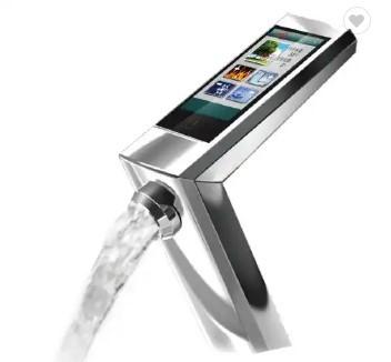 Smart Deck Mount Watersense Faucet Brushed Chrome Bathroom Taps With Digital Display